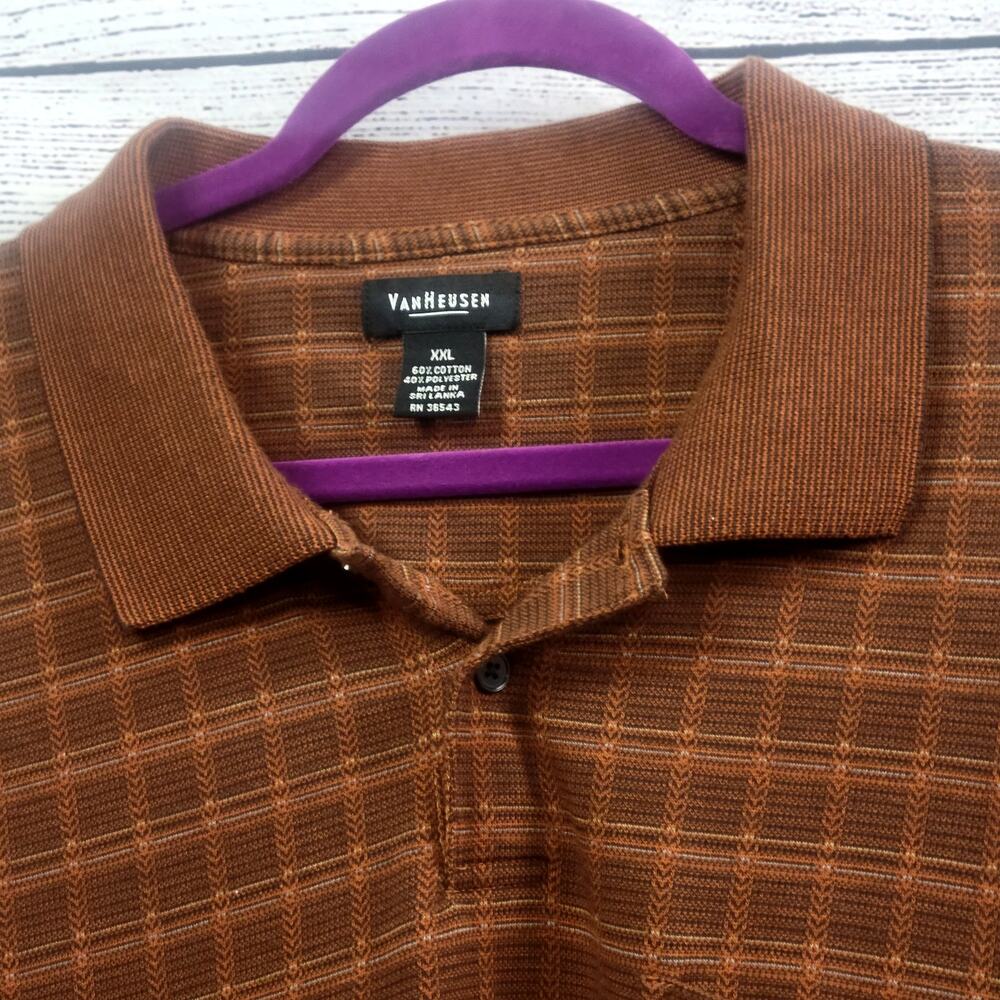 Van Heusen Polo Shirt Mens Brown (Rust) Plaid Long Sleeve Shirt Size XXL - Picture 2 of 7